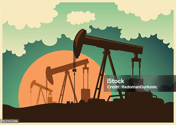 Campo Petrolífero - Arte vetorial de stock e mais imagens de Abastecer - Abastecer, Ajardinado, Amanhecer