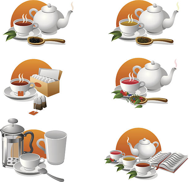 herbata web ikony - green tea tea teabag green stock illustrations