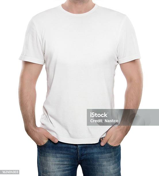Man With Blank White Tshirt Stock Photo - Download Image Now - Front View, People, Waist Up