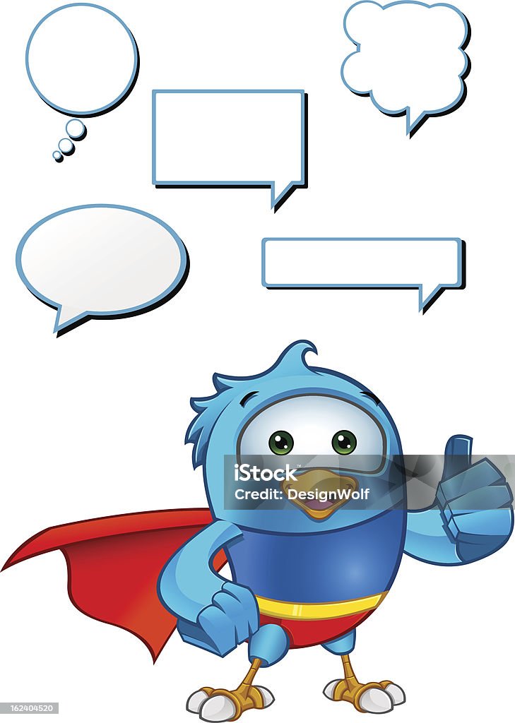 Super Blue Bird - Giving A Thumbs Up Cartoon super blue bird character with 5 different speech bubbles. Animal stock vector