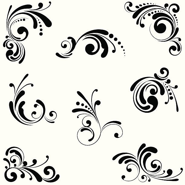 ilustraciones, imágenes clip art, dibujos animados e iconos de stock de elementos de diseño abstracto - baroque style rococo style single line frame