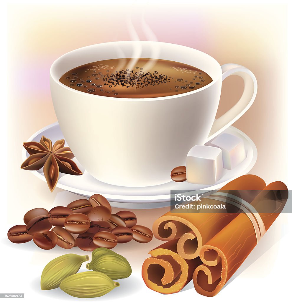Aromatic coffee with spices Aromatic coffee with spices. Contains transparent objects. EPS10 Brown stock vector