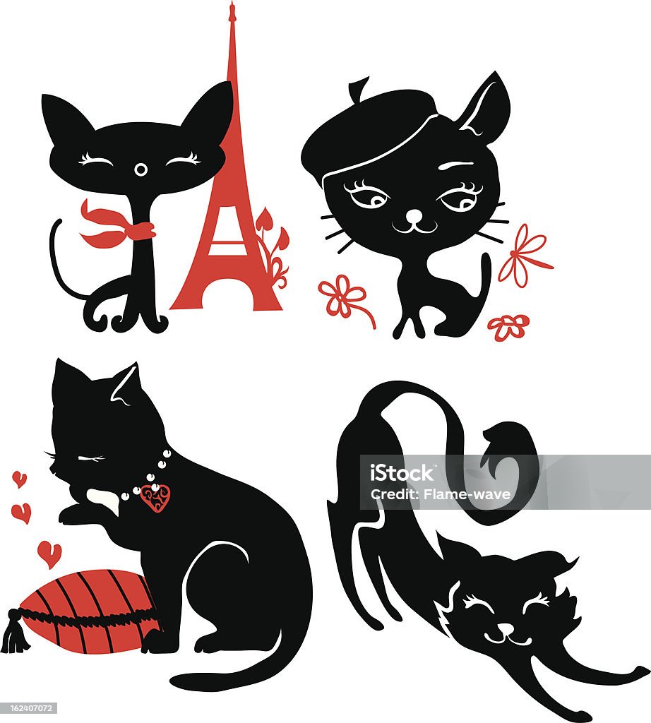 Set of cats silhouettes Set of cats silhouettes. Black and red Domestic Cat stock vector