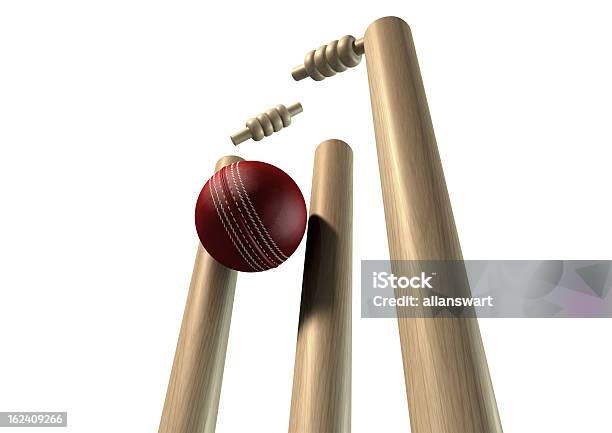 Cricket Ball Hitting Wickets Perspective Isolated Stock Photo - Download Image Now - Cricket Stump, Cricket Ball, Hitting