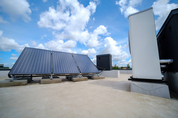 istock Heat pump and solar collector on the roof 1624146791