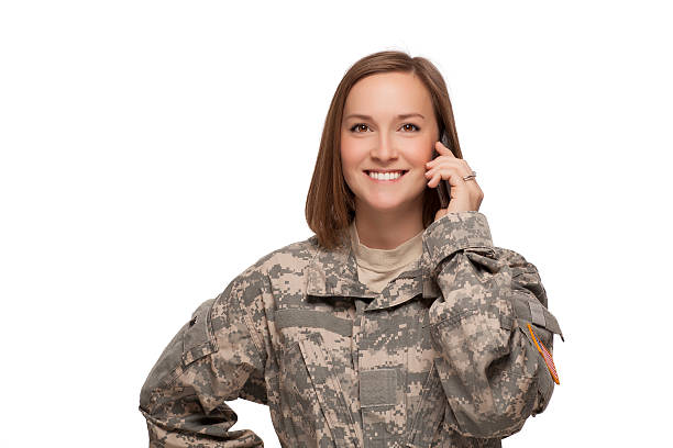 istock Female Soldier talking on her cell phone 162415329