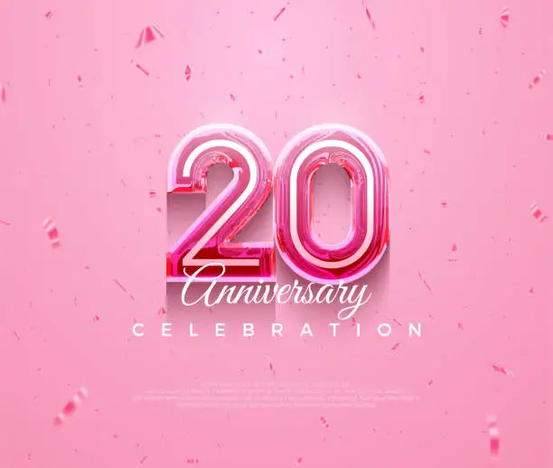Vector illustration of Beautiful 20th anniversary celebration design with feminine pink color.