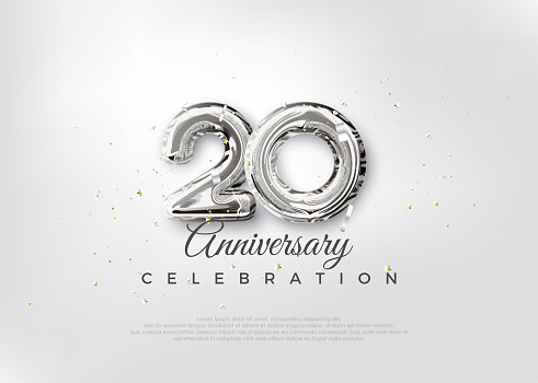 Silver balloon number. Premium vector 20th anniversary celebration background.