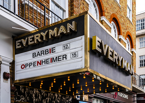 Captured at the Everyman Cinema on Baker Street in Marylebone, London, UK.\n\nLocation: 96-98 Baker St, Marylebone, London W1U 6TJ, United Kingdom - Marylebone is a chic residential area with a village feel, centred on the indie boutiques and smart restaurants of Marylebone High Street.\n\n‘Barbenheimer’ boosts cinema chain Everyman with record week in the UK.\nThe Everyman Cinemas company said earnings had doubled in July: Cinema chain Everyman saw its earnings double last month thanks to the release of the Barbie and Oppenheimer films, as it racked up a record week of admissions.