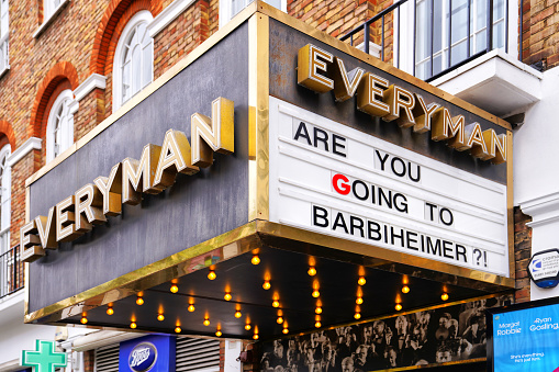 Captured at the Everyman Cinema on Baker Street in Marylebone, London, UK.\n\nLocation: 96-98 Baker St, Marylebone, London W1U 6TJ, United Kingdom - Marylebone is a chic residential area with a village feel, centred on the indie boutiques and smart restaurants of Marylebone High Street.\n\n‘Barbenheimer’ boosts cinema chain Everyman with record week in the UK.\nThe Everyman Cinemas company said earnings had doubled in July: Cinema chain Everyman saw its earnings double last month thanks to the release of the Barbie and Oppenheimer films, as it racked up a record week of admissions.