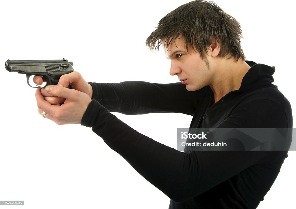 Man with a gun Man with a gun isolated background Adult Stock Photo