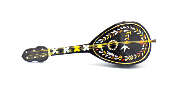 Banjo stringed instrument isolated on white background.