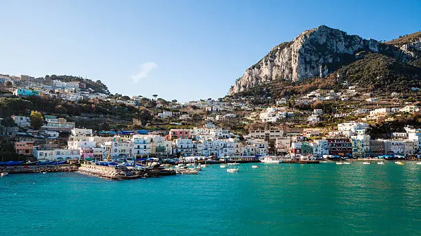 Capri Island Landscape, Marina Grande harbor and mount Solaro.