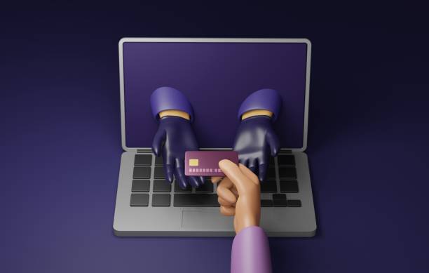 istock Online Credit Card Theft,Hacker Illustration with Laptop and Stolen Card. 1624254944