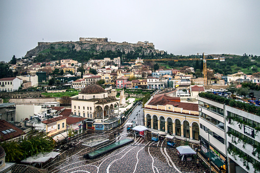A normal day in Athens, gazing towards the majestic mountain crowned by the Acropolis.