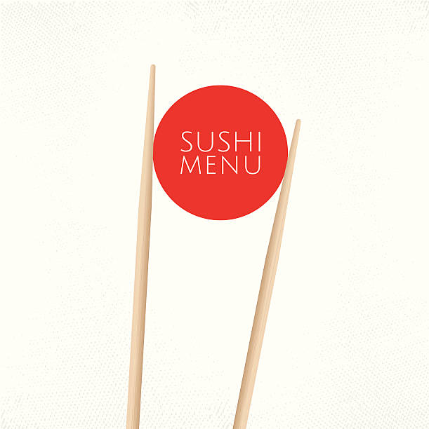 ilustrações, clipart, desenhos animados e ícones de capa de menu de sushi modelo - hashis