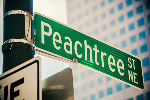Peachtree Street Sign Name in Downtown Atlanta.