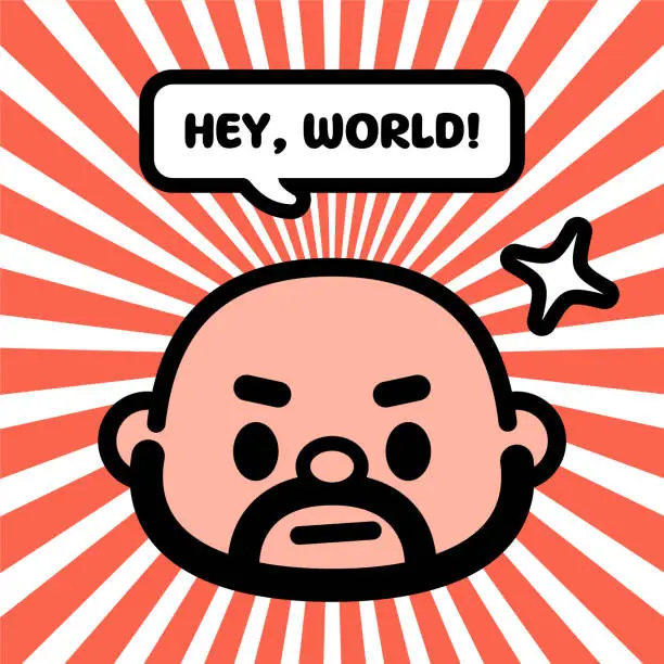 Vector illustration of Cute character design of a bald man with a beard