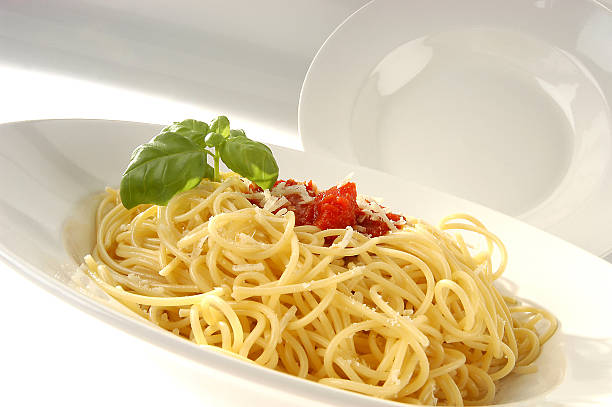 istock Pasta dishes - spaghetti with tomato sauce and basil 162429247
