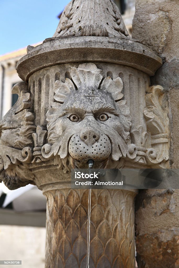 Lion fountain in Dubrovnik, Croatia Fountain of serious lion in old town of Dubrovnik, Croatia Ancient Stock Photo