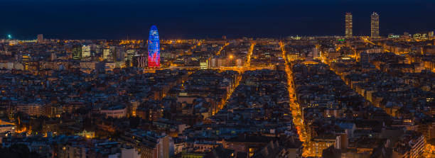 Barcelona night city downtown panorama Torre Agbar
