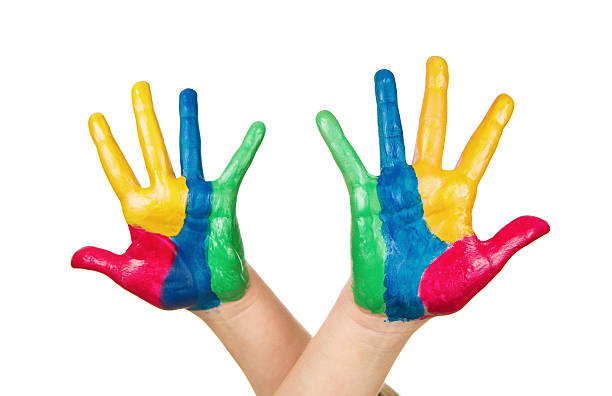 istock Close up of colorful child hands 162434239