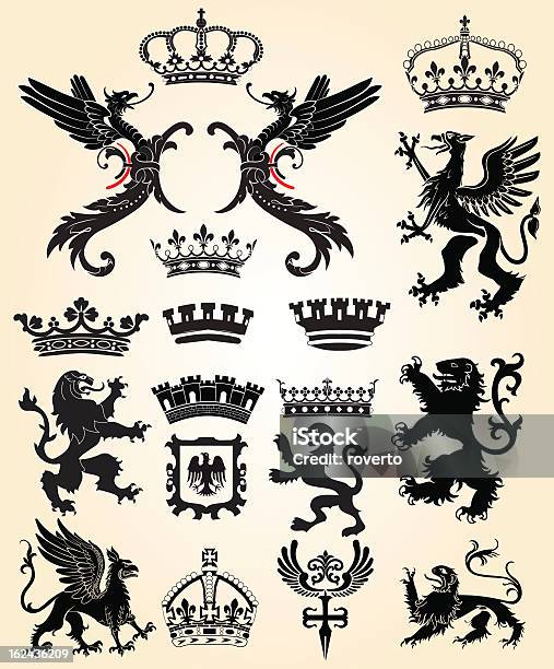 Heraldic Ensemble Vecteurs libres de droits et plus d'images vectorielles de Couronne - Couvre-chef - Couronne - Couvre-chef, Lion, Aigle