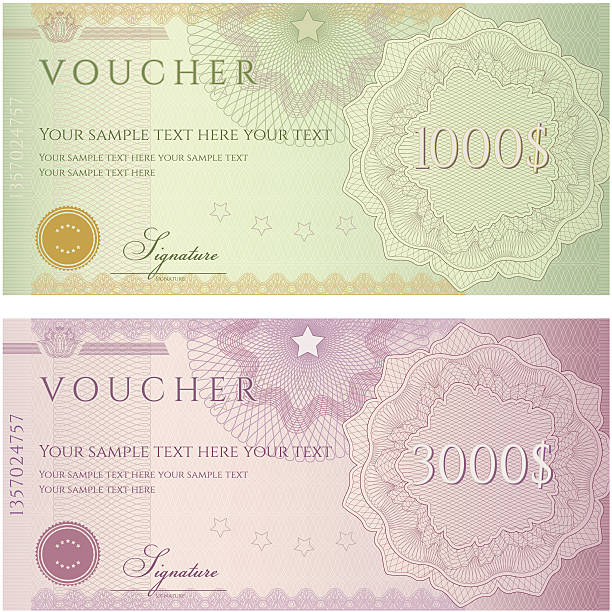 Gift certificate (voucher / coupon) guilloche pattern (banknote, money, currency, check) JPG without text included guilloche stock illustrations