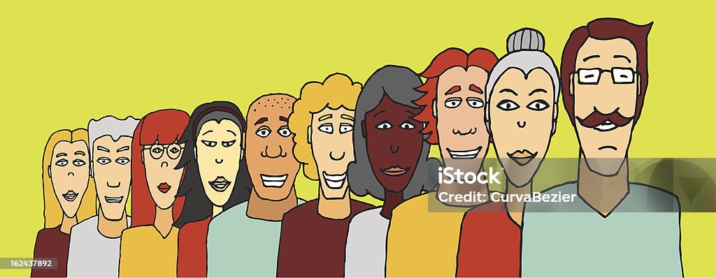 Travail d'équipe :  groupe de la diversité ethnique de diversité - clipart vectoriel de Homme dans un groupe de femmes libre de droits