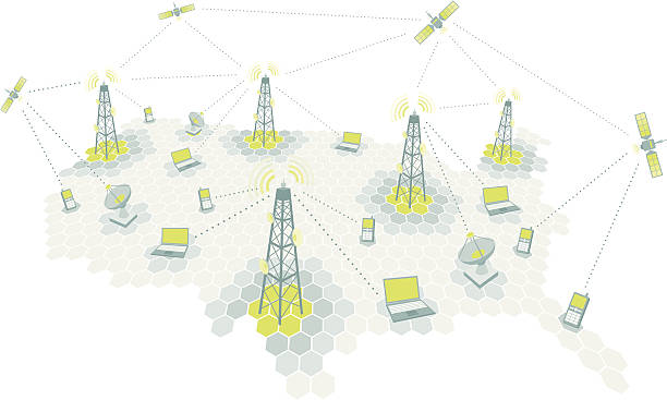Complex telecomm network / Communication diagram vector art illustration