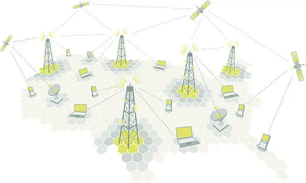 Vector illustration of Complex telecomm network / Communication diagram