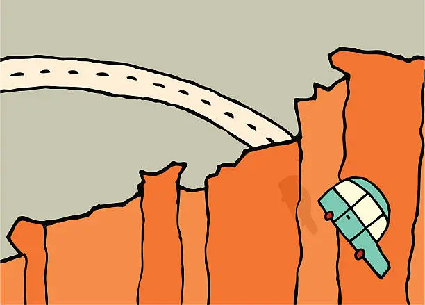 Vector illustration of Falling car / Jumping off a cliff