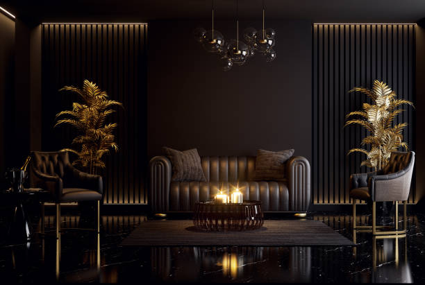 Luxury classical style elegancer black living room interior 3d render stock photo