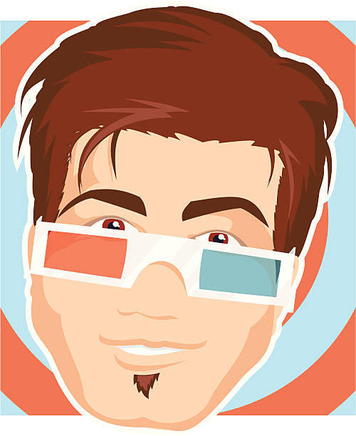 3-D Glasses Guy Young guy wearing 3-D glasses. good looking man looking up stock illustrations