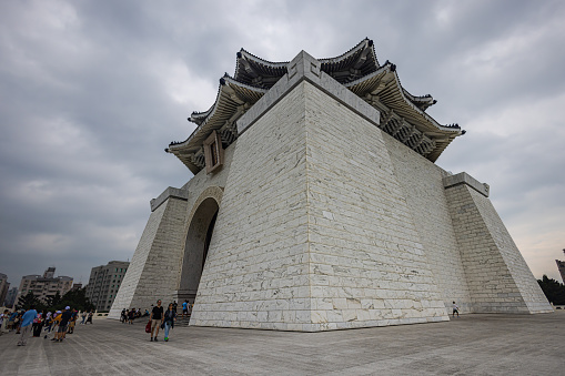 Taipei, Taiwan - May 21, 2023: The Chiang Kai-shek memorial hall at the east end of Memorial Hall Square surrounded the National Theater and National Concert Hall. Visit the change of guard every hour