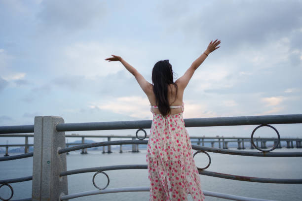 back view of seaside girl