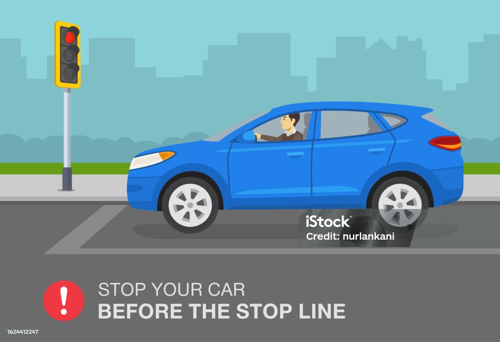 No Stop Using Car Safe Driving Tips And Traffic Regulation Rules Stop Line Rule Blue Suv ...