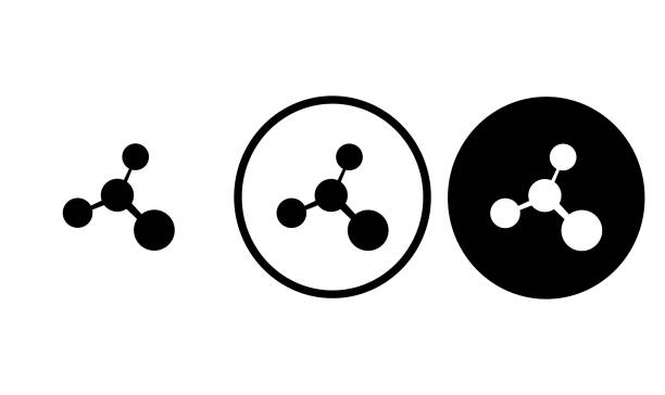 atom icon web icon set icons sammlung einfach - molekül stock-grafiken, -clipart, -cartoons und -symbole