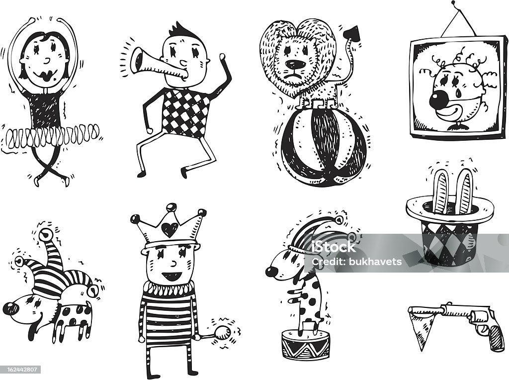 doodle set-Цирк - Векторная графика Акробат роялти-фри