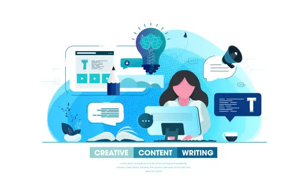 Vector illustration of Blogger creating content