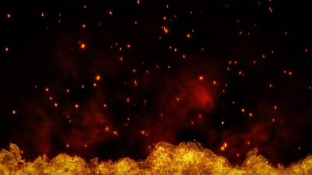 istock 3D fire and Burning embers glowing. Fire Glowing Particles on Black Background 1624467788