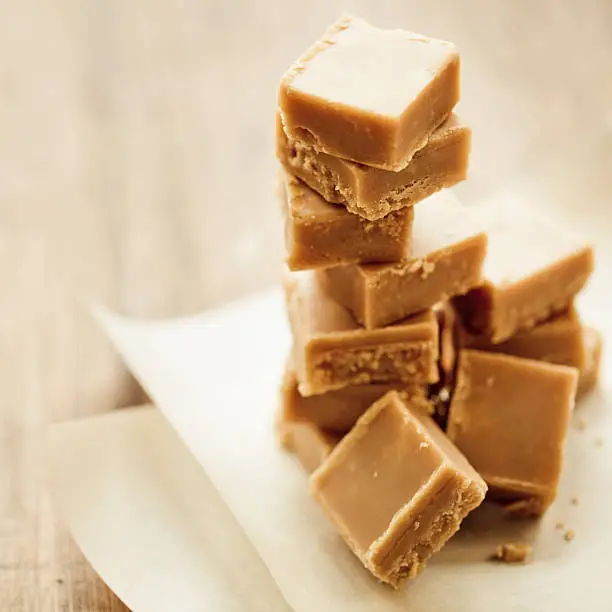 Caramel fudge cubes.