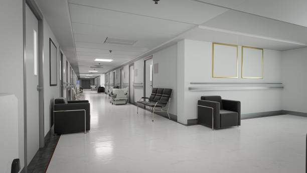 istock 3d illustration.  Empty Corridor In Modern Hospital 1624468297