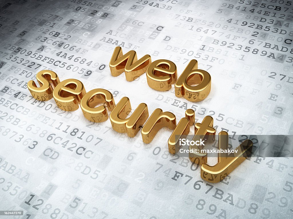 Conceito de proteção: Golden Web sobre fundo digital de segurança - Royalty-free Acessibilidade Foto de stock