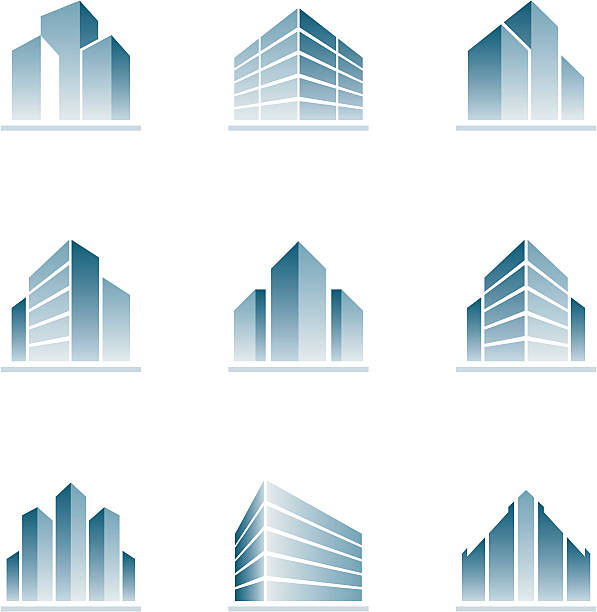 set of blue building icons - 塔 幅插畫檔、美工圖案、卡通及圖標