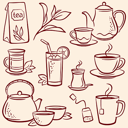 Tea, pencil drawing illustration
