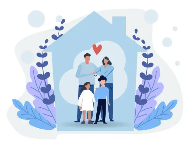 Vector illustration of Happy family home insurance service illustration concept perfect for web design, banner, mobile app, landing page, flat design vector.