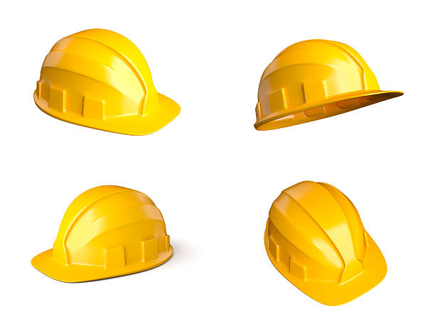 Four helmets Set of 4 different views of helmets work helmet stock pictures, royalty-free photos & images