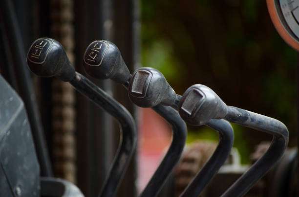 istock Forklift truck close-up at levers controller. 1624525060