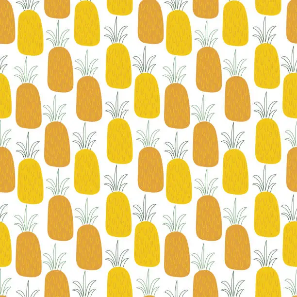 Vector illustration of Yellow and orange pineapples. Abstract flat cartoon background. Seamless pattern